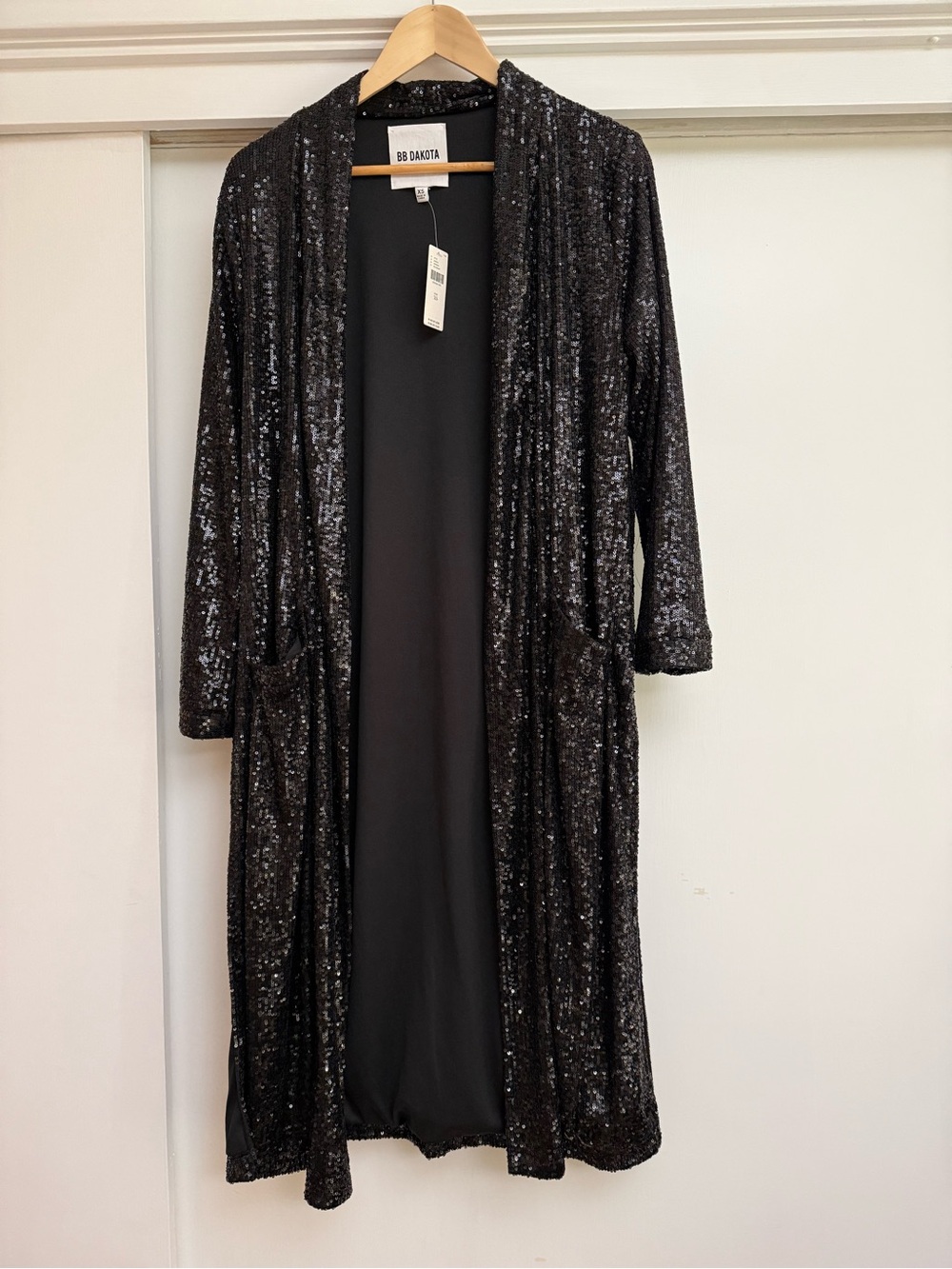 BB Dakota Black Sequin Long Duster Robe